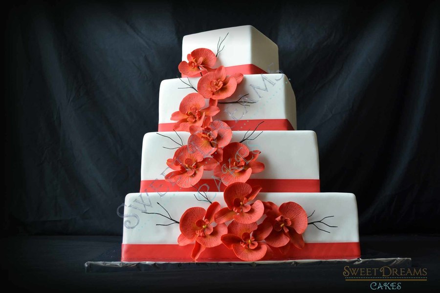 Coral Square Wedding Cake