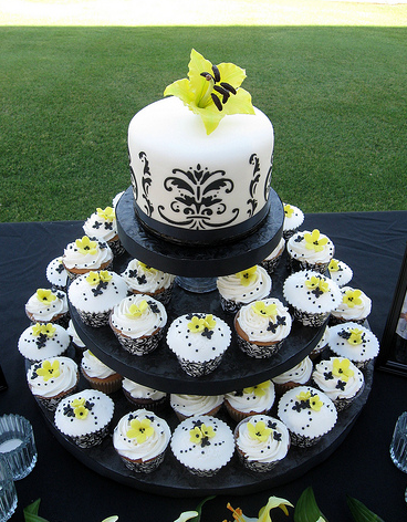 Cupcake Wedding Cake Red Black and White