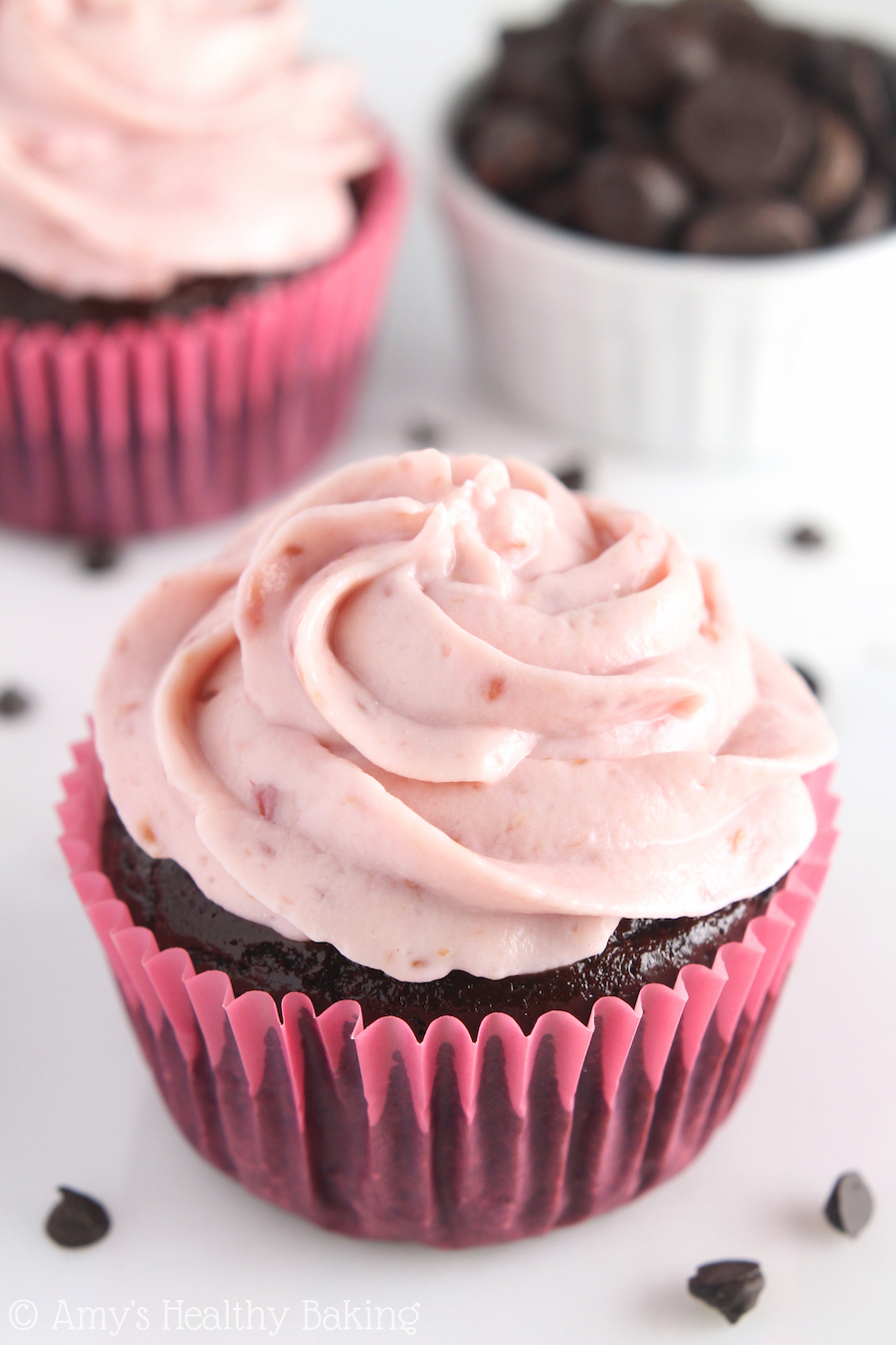 Dark Chocolate Cupcakes with Raspberry Frosting