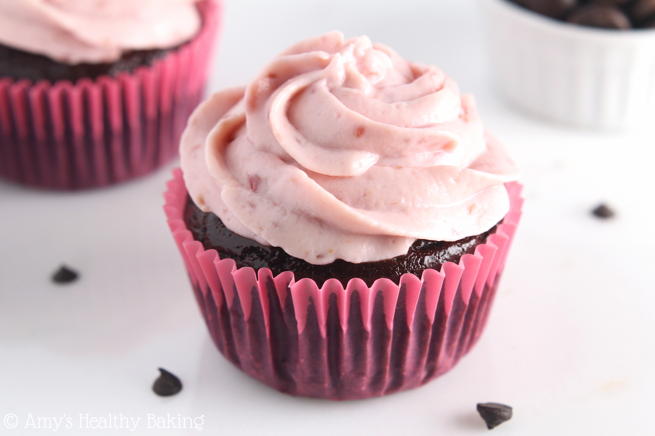 Dark Chocolate Cupcakes with Raspberry Frosting