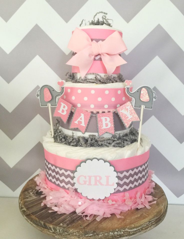 Elephant Girl Baby Shower Diaper Cake