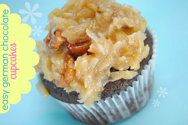 German Chocolate Cupcakes with Coconut Pecan Frosting