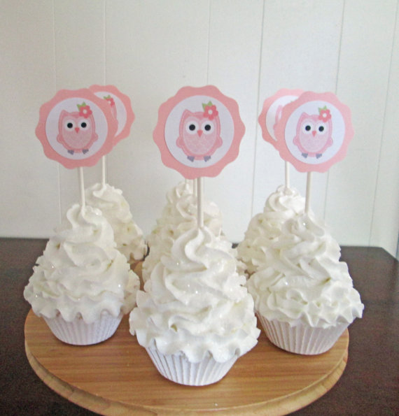 Girl Owl Baby Shower Cupcakes