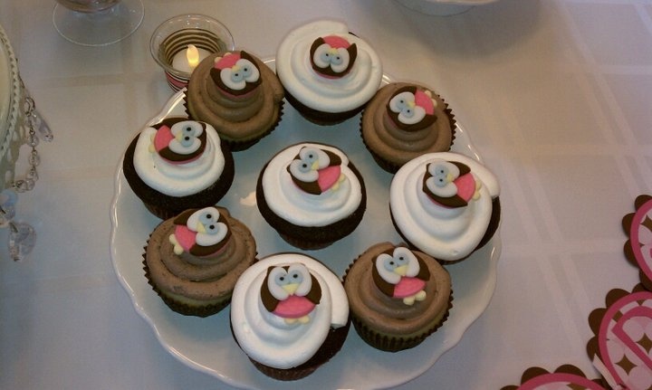 Girl Owl Baby Shower Cupcakes
