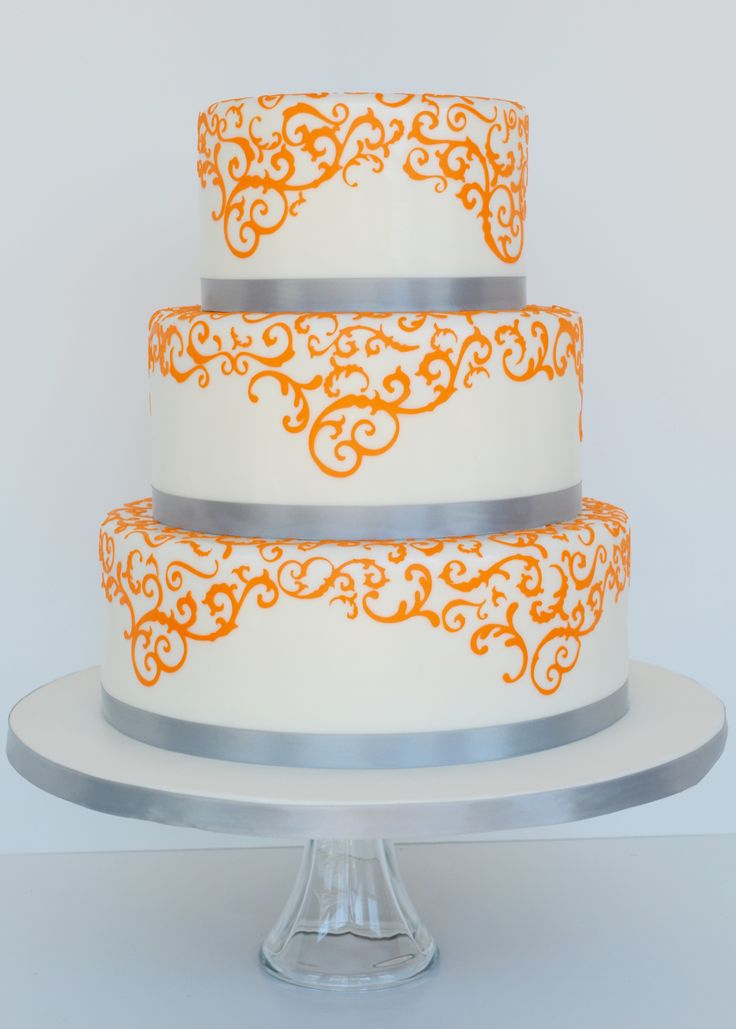 Gray and Orange Wedding Cakes