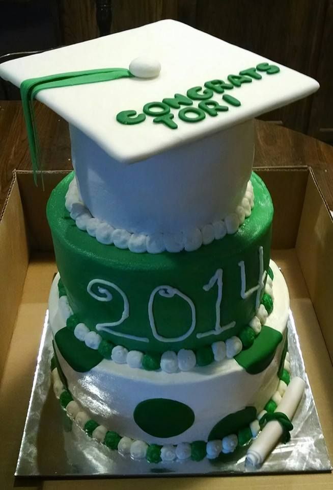 Green and White Graduation Cake