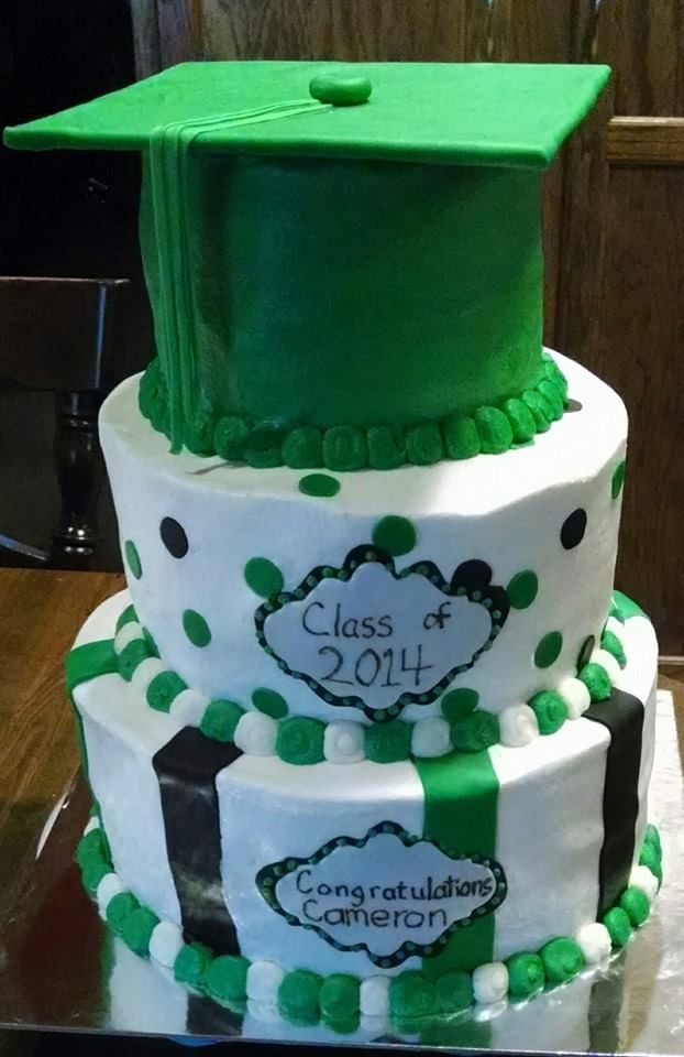 Green and White Graduation Cake