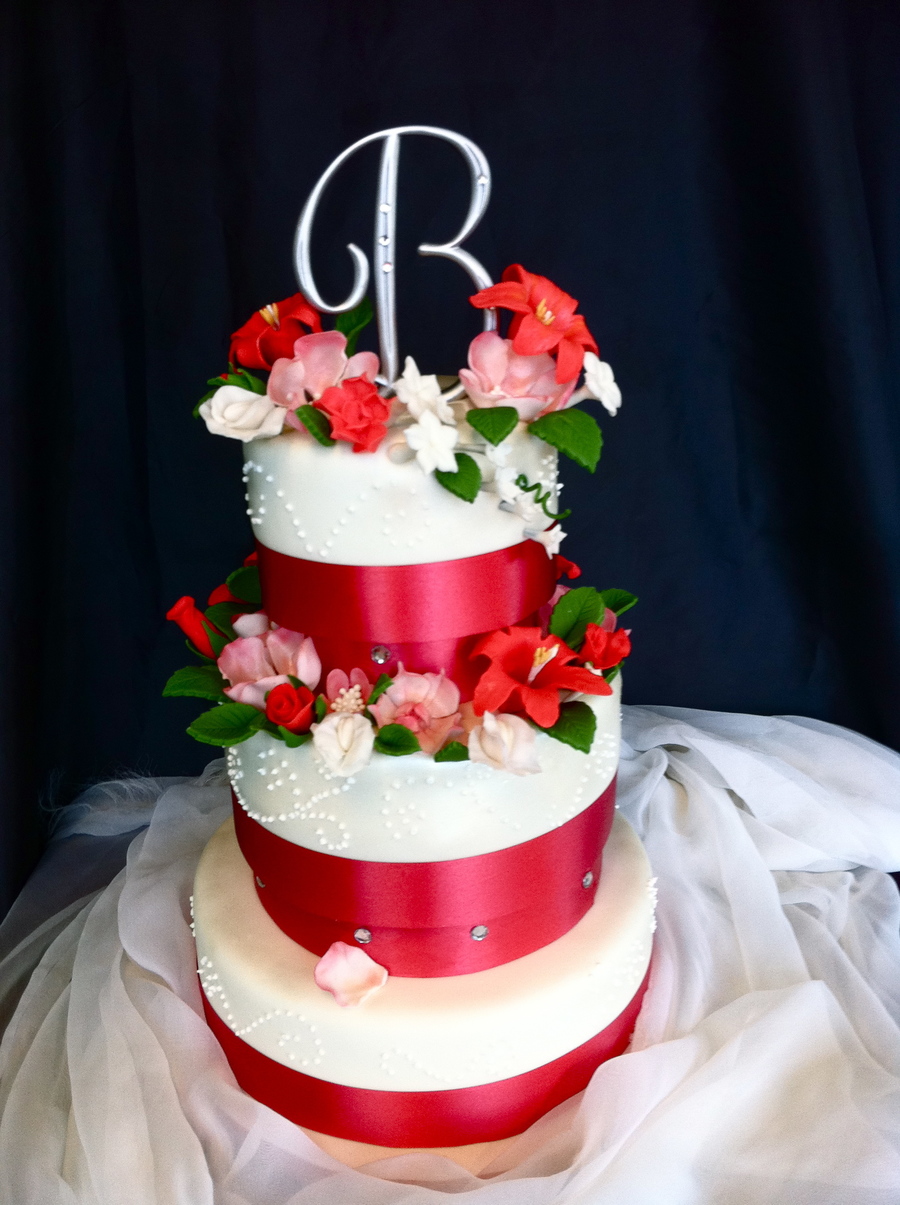 Guava and Coral Wedding Cake