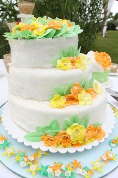 Light Blue and Yellow Wedding Cake