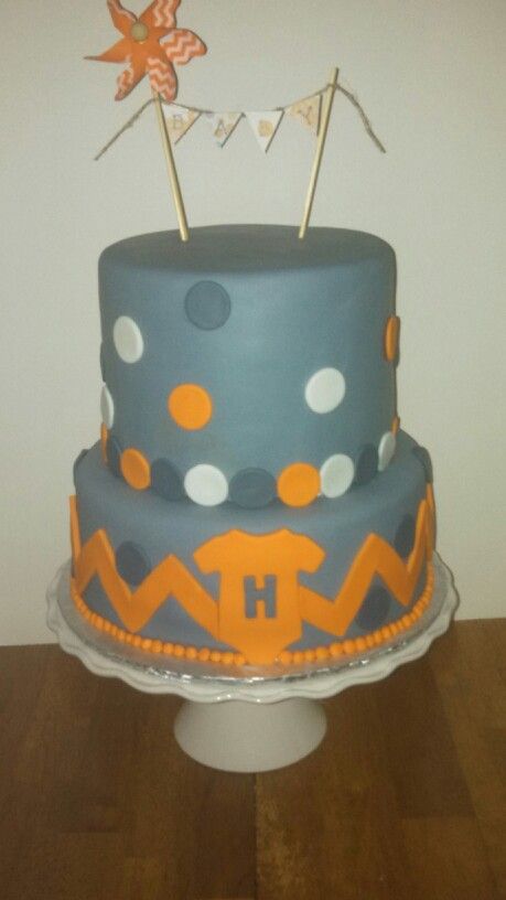 Orange and Grey Baby Shower Cake