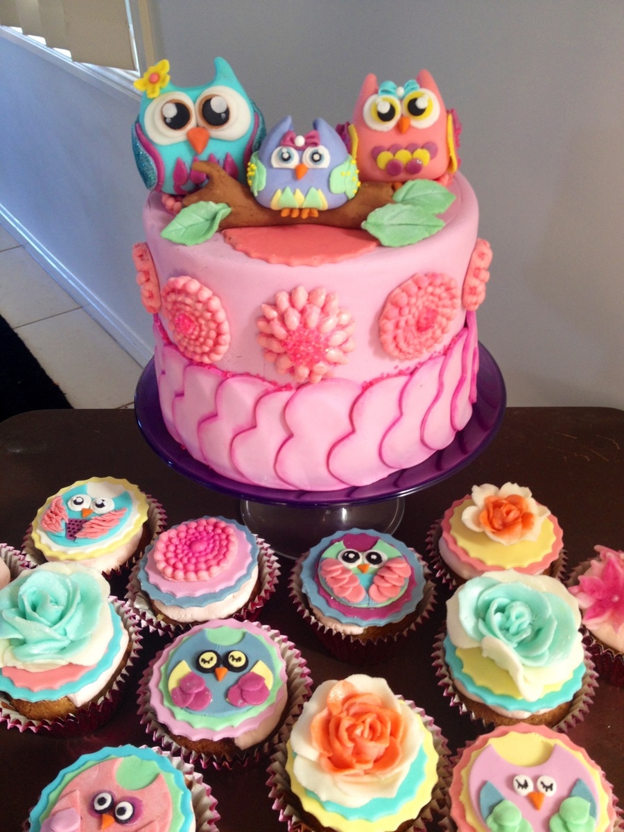 Owl Baby Shower Cake and Cupcakes