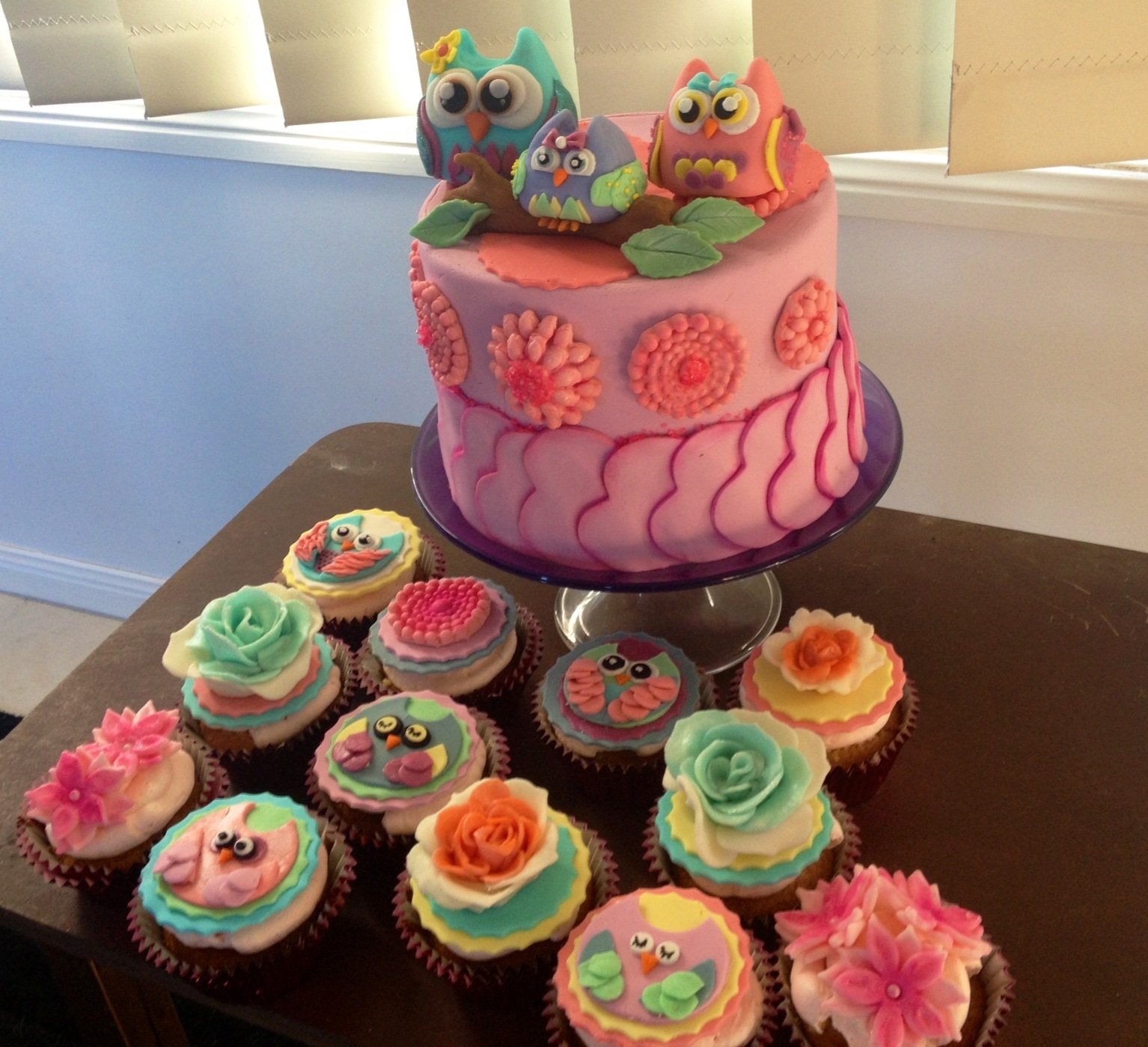 Owl Baby Shower Cake and Cupcakes