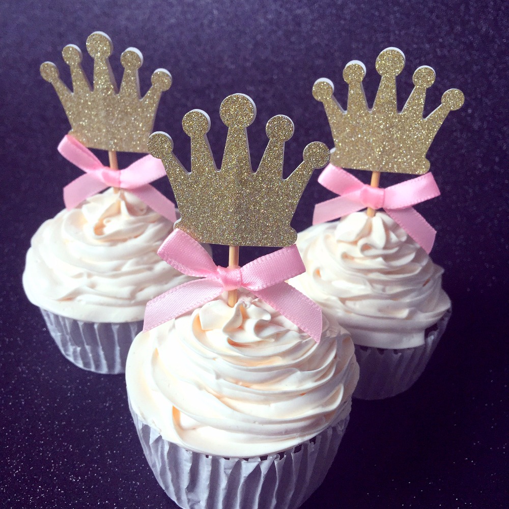Pink and Gold Crown Cupcake Toppers