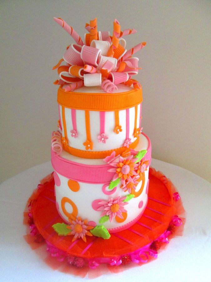 Pink and Orange Baby Shower Cake Pink and Orange Baby Shower Cake