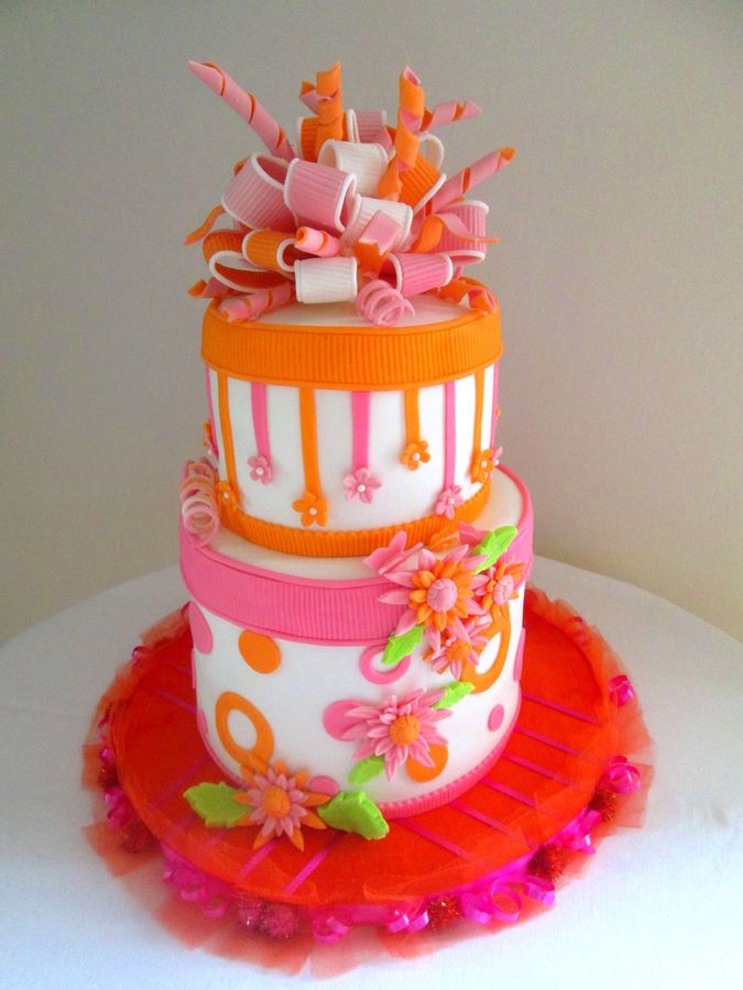 Pink and Orange Baby Shower Cake