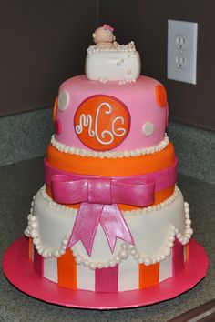 Pink and Orange Baby Shower Cake
