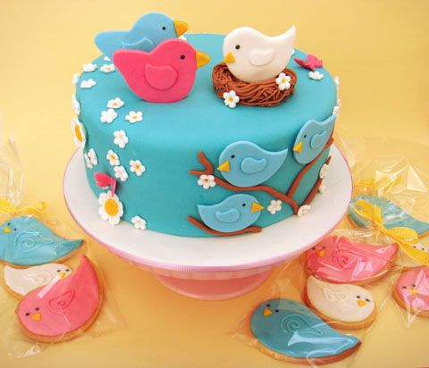 Pink Birds Baby Shower Cake