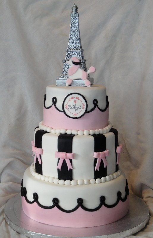 Pink Black and White Paris Cake