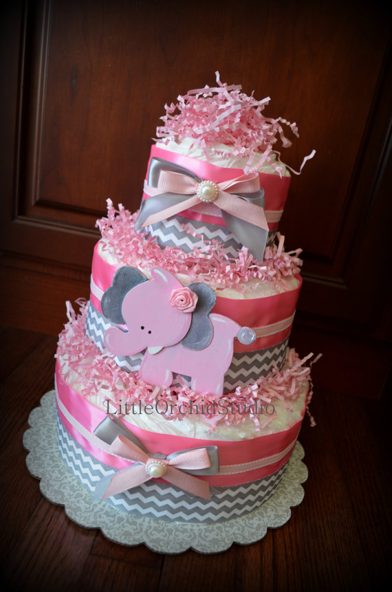 Pink Elephant Baby Shower Diaper Cake