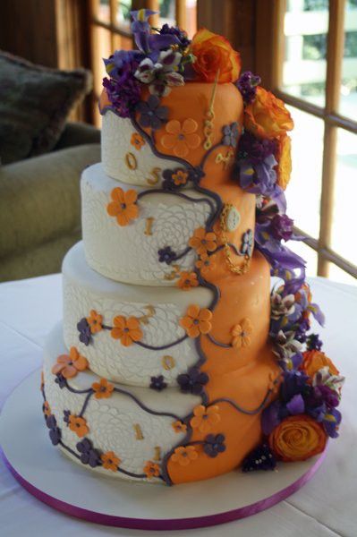 Purple and Orange Wedding Cake