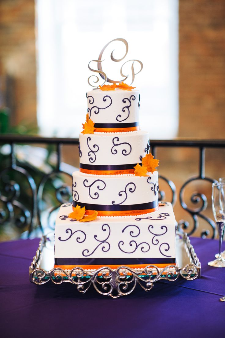 Purple and Orange Wedding Cake