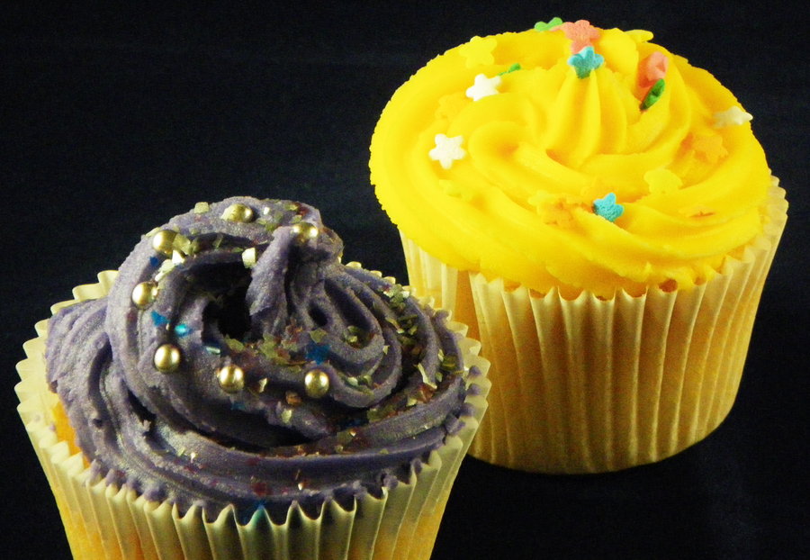 Purple and Yellow Cupcakes