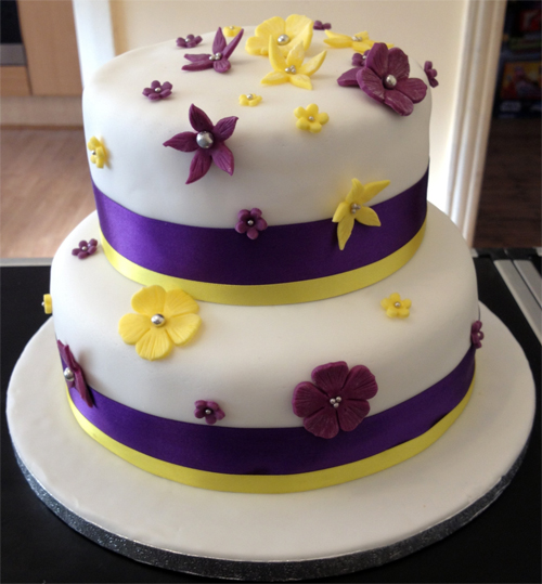 Purple and Yellow Wedding Cake