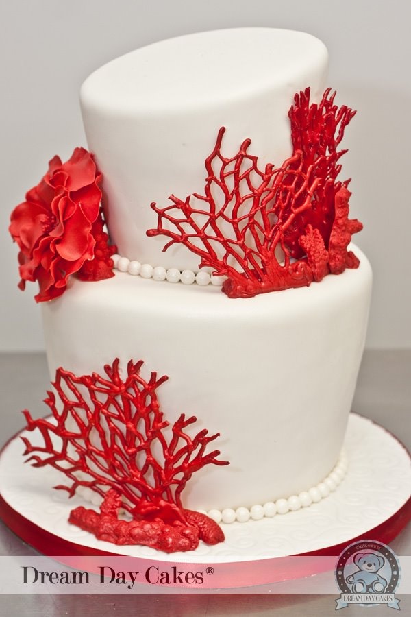 Red and Coral Wedding Cake