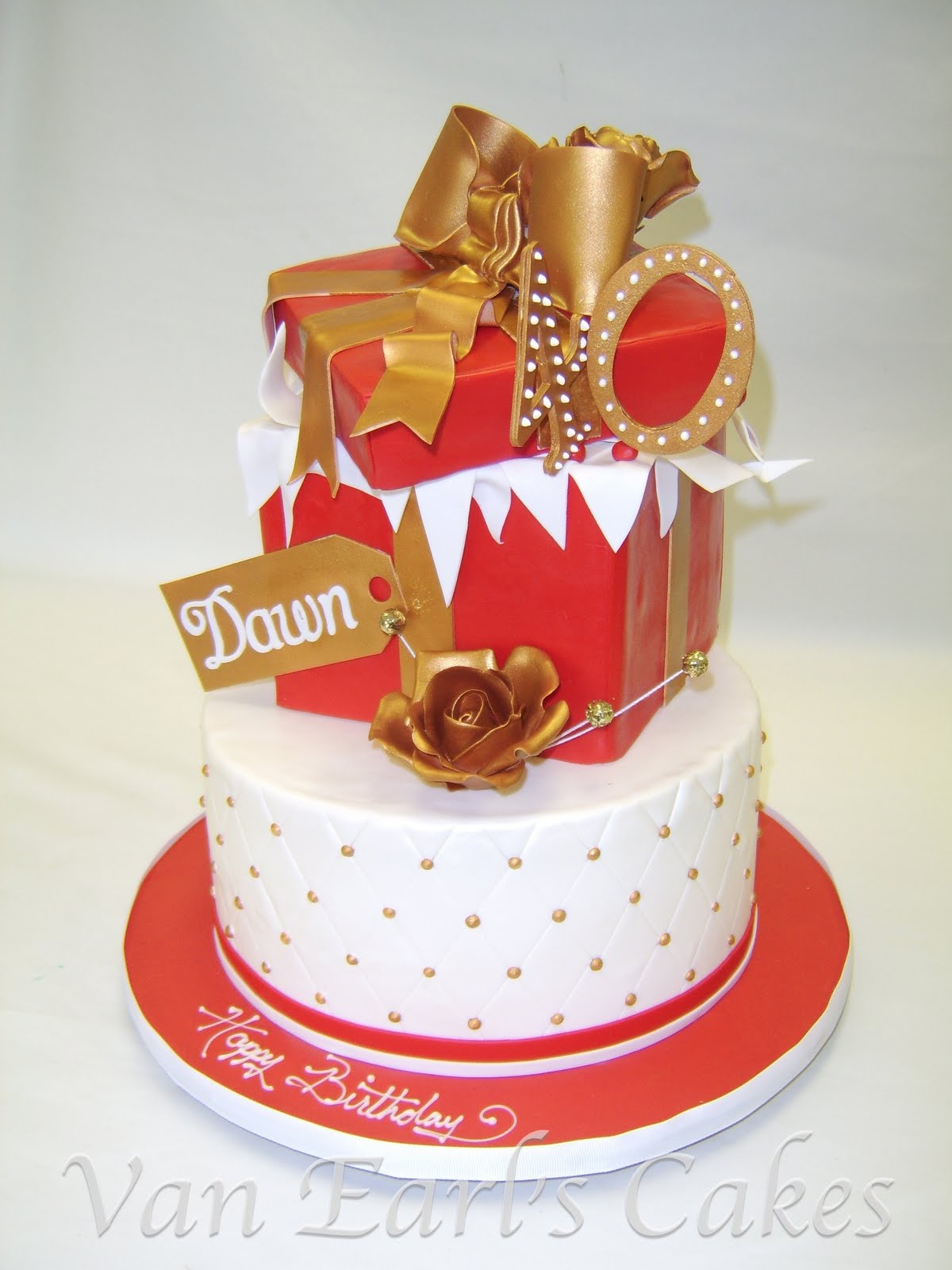 Red and Gold Two Tier Birthday Cakes