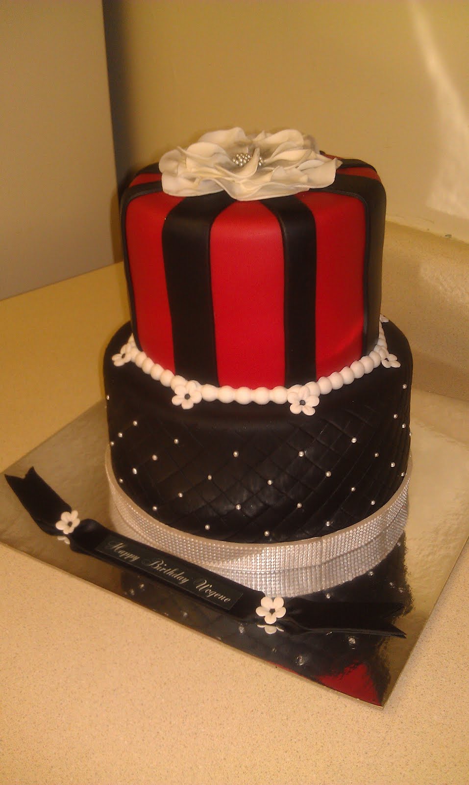 Red White and Black Birthday Cake