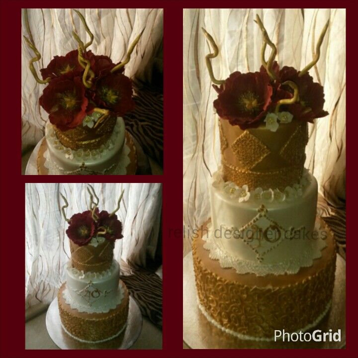 Red White Gold Wedding Cakes
