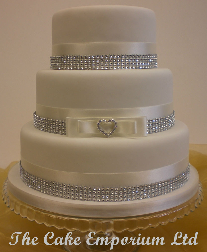 Rhinestone Wedding Cake with Ribbon