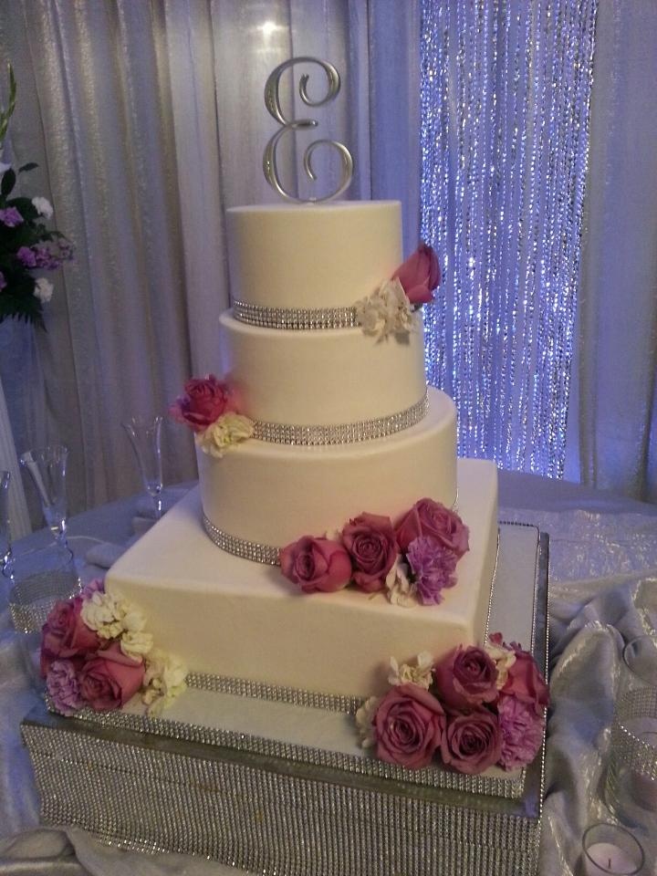 Rhinestone Wedding Cake with Ribbon