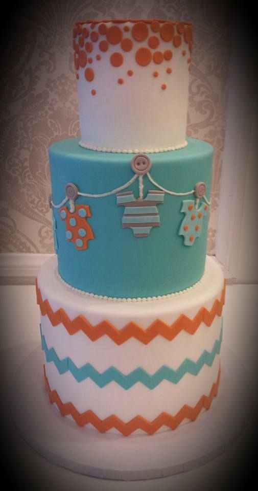 Turquoise and Orange Baby Shower Cake