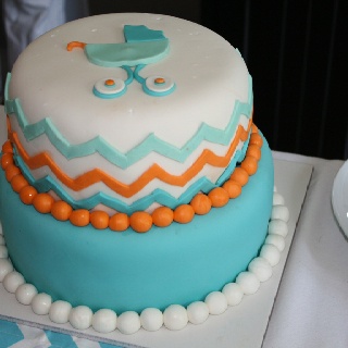 Turquoise and Orange Baby Shower Cake