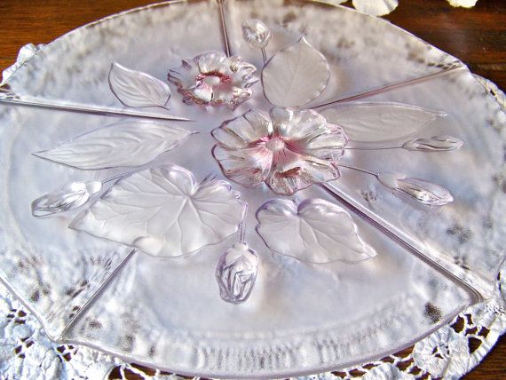 Vintage Frosted Pink Glass Plates Vintage Frosted Pink Glass Plates