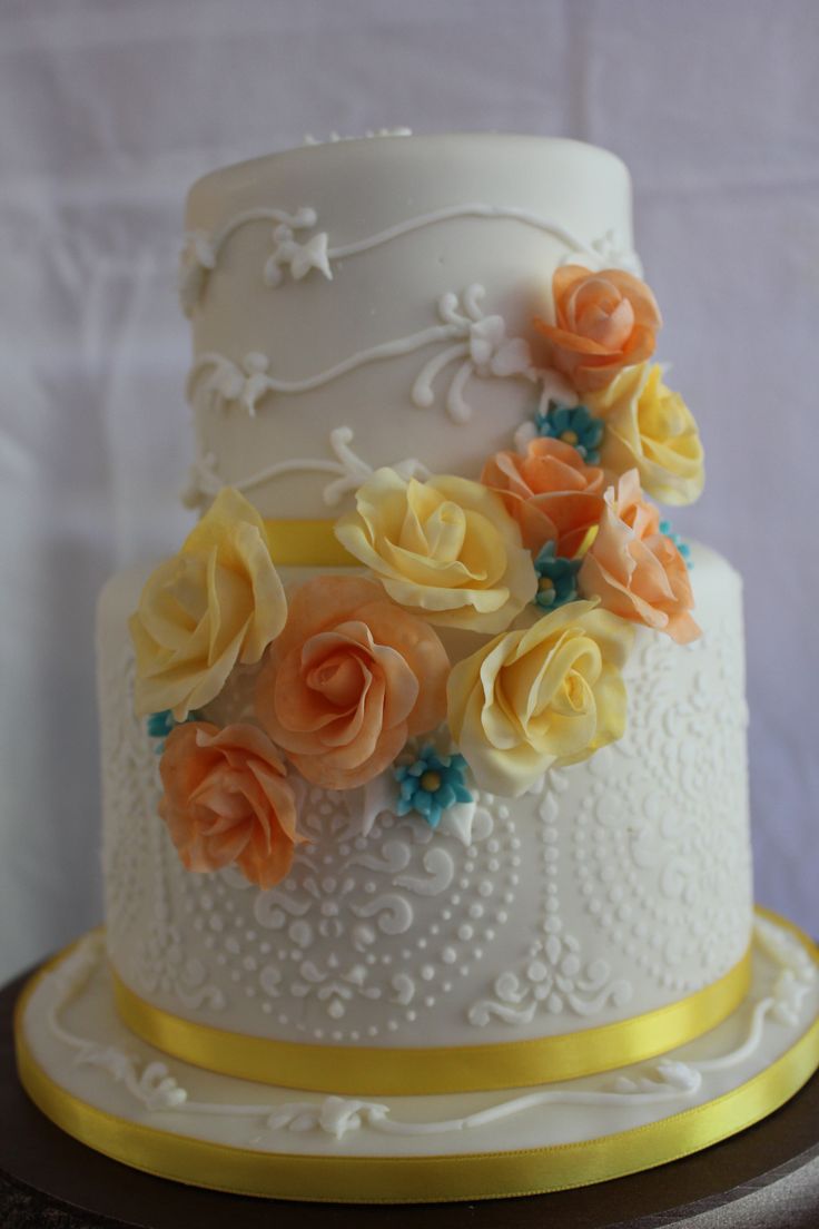 Wedding Cake with Orange and Blue