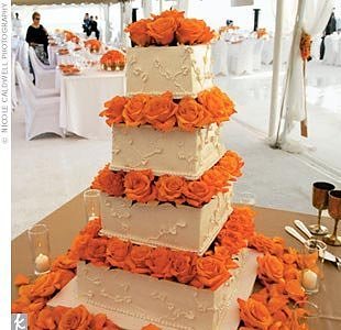 Wedding Cake with Orange Roses