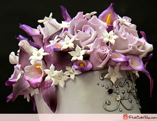 Wedding Cake with Purple Flowers