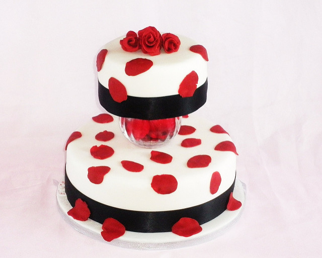 Wedding Cake with Rose Petals