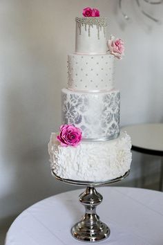 Wedding Cake with Silver Leaf