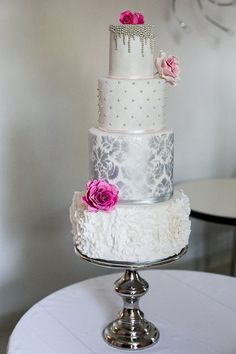 Wedding Cake with Silver Leaf Wedding Cake with Silver Leaf