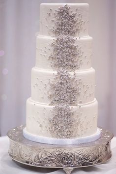 Wedding Cakes with Silver Beads Wedding Cakes with Silver Beads