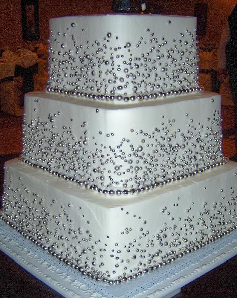 White and Silver Wedding Cake