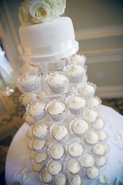 White Wedding Cake Cupcake Tower