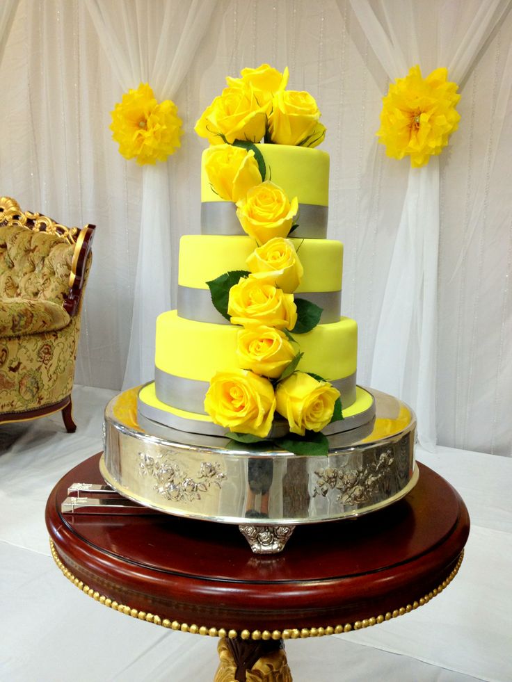 Yellow and Gray Wedding Cake