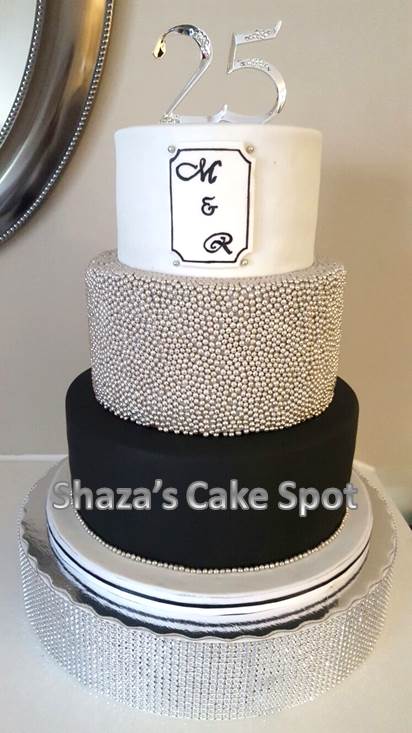 Black and Silver Anniversary Cake