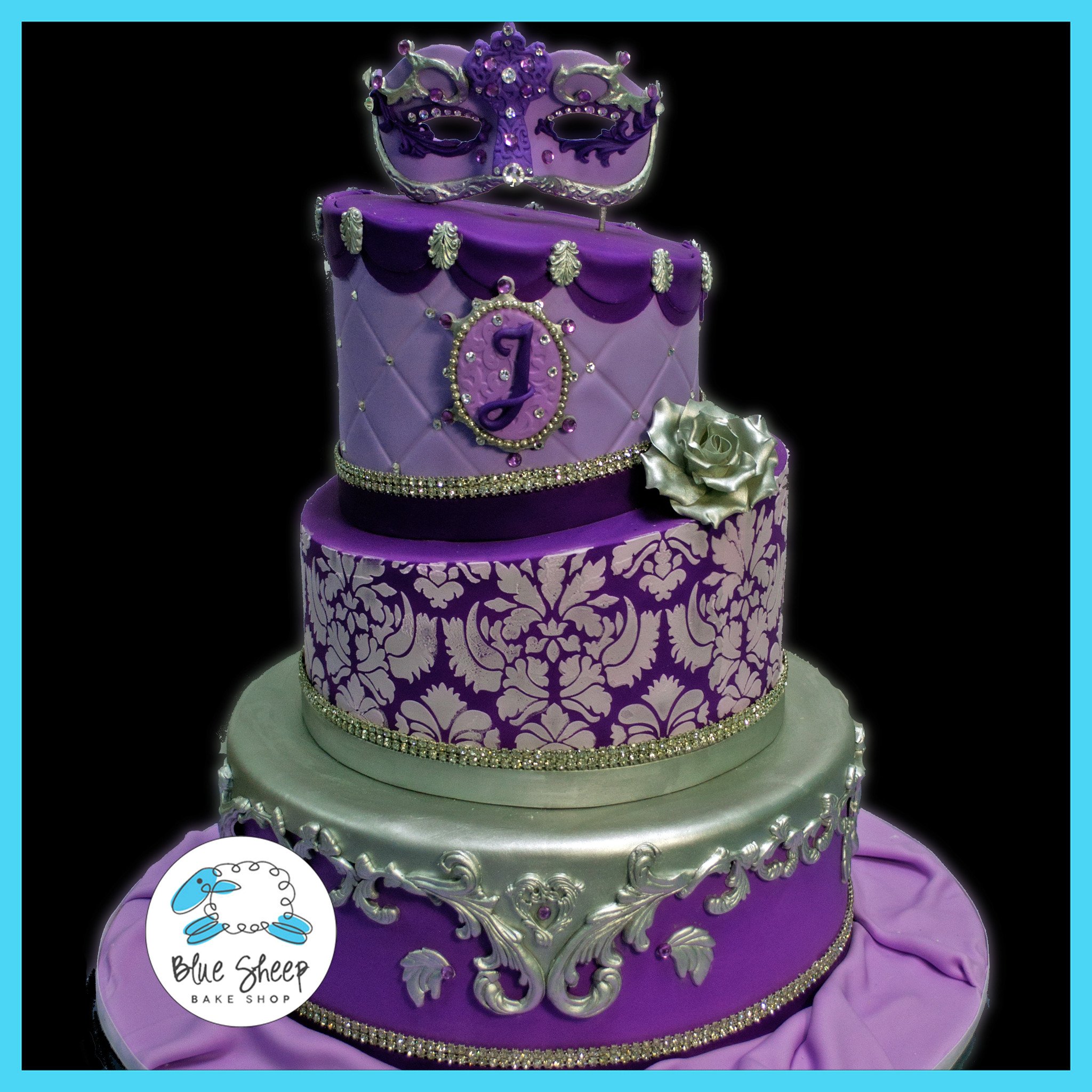 Blue and Purple Sweet 16 Birthday Cake