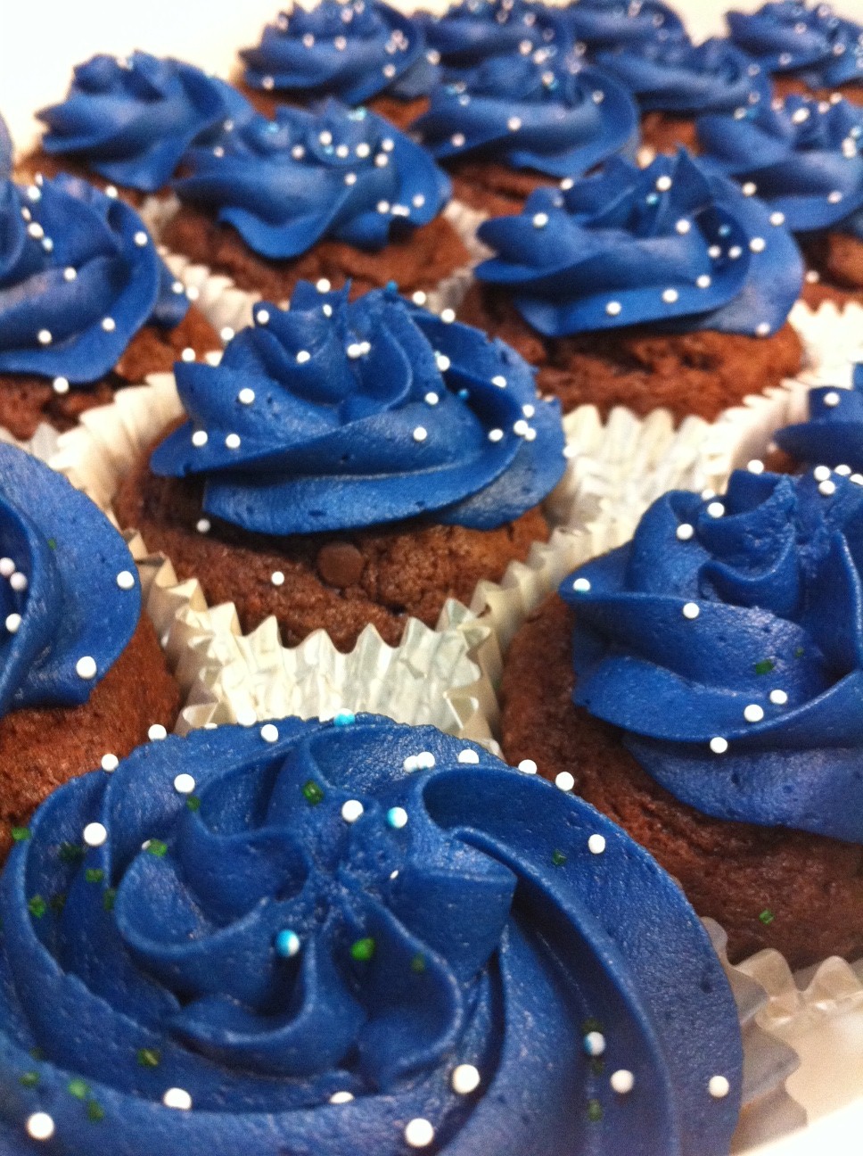 Blue Cupcakes with Chocolate Frosting