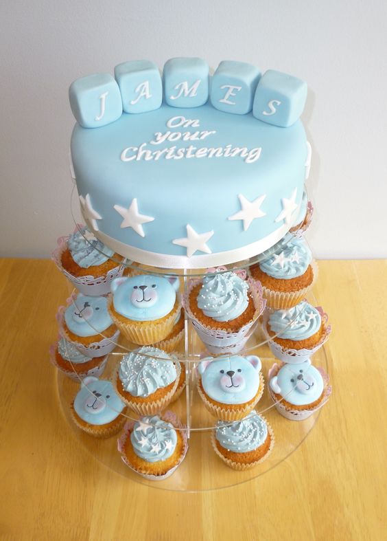Boy Cake Christening Cupcakes
